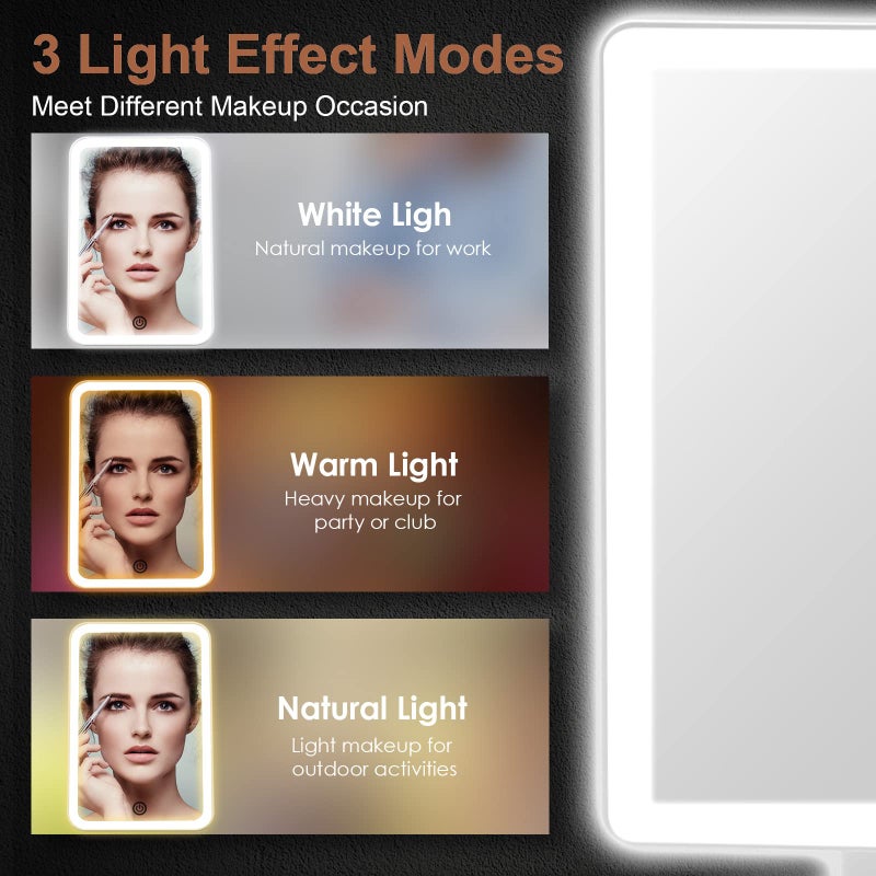 COSMIRROR مرآة تجميل COSMIRROR مع إضاءة بثلاثة ألوان، مرآة مكياج مضاءة مع 72 ضوء LED ومرآة مكبرة 10X، مصدر طاقة مزدوج، مرآة طاولة تجميل تدور 180 درجة - Image 2